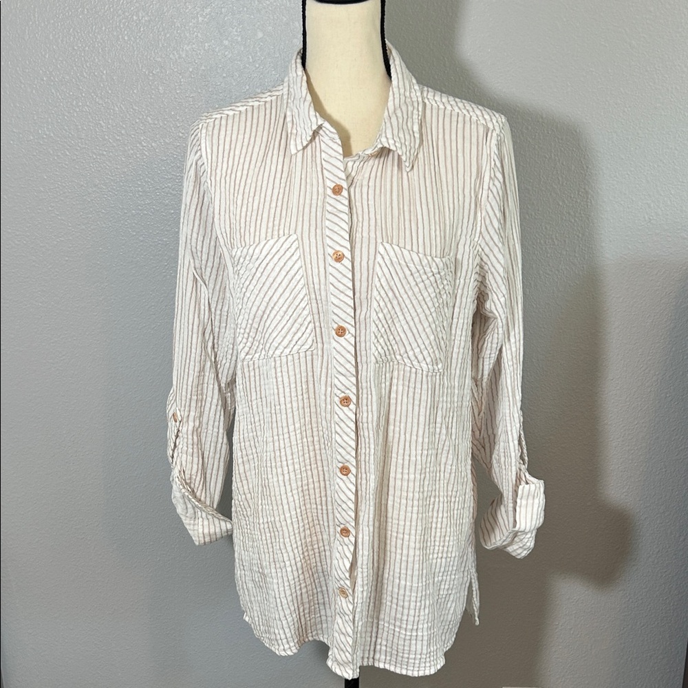 Maurices White and Brown Striped Top